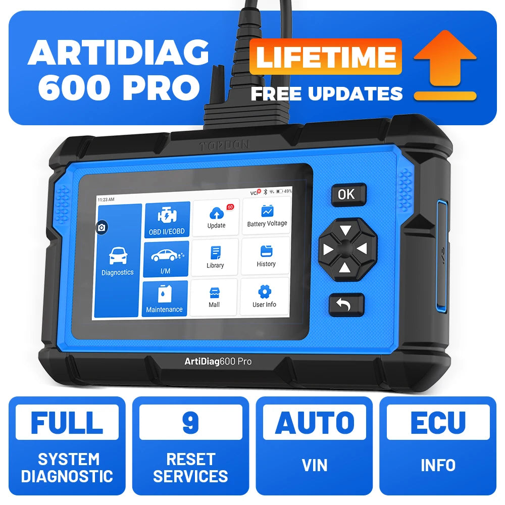 AD600PRO OBD2 Scanner Professional Car Diagnostic Tool Full System Code Reader 9 Reset Service Oil/Sas/Abs Lifetime Free