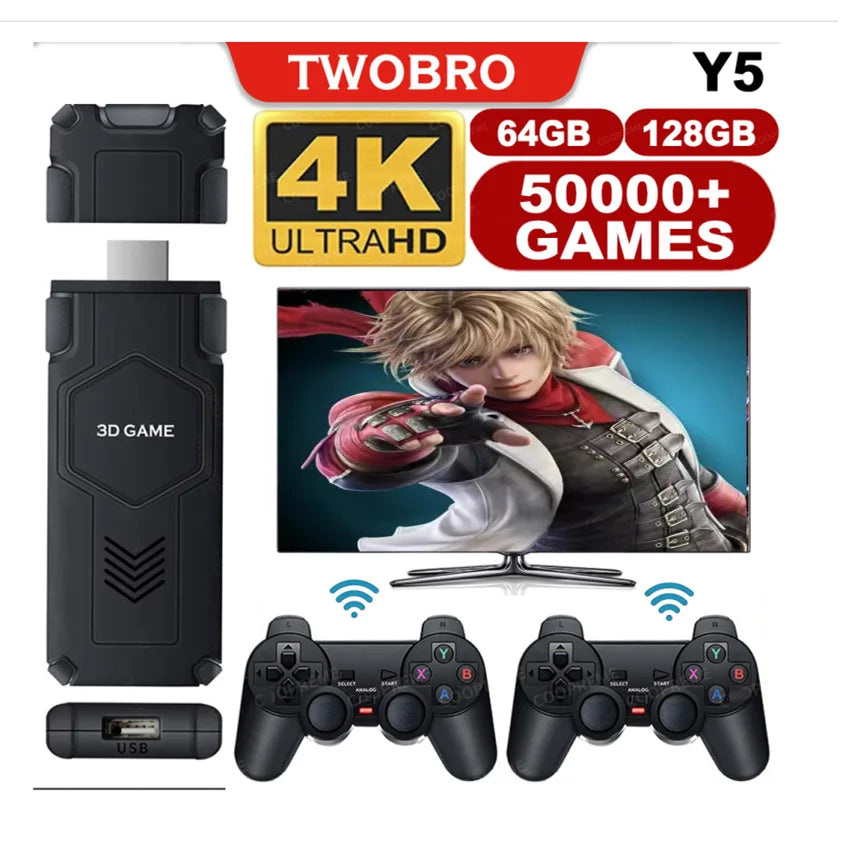 Y5 Retro TV Game Stick 2.4G Wireless Controller 4K HD Video Game Console Support Multiplayer PS1 Family Portable