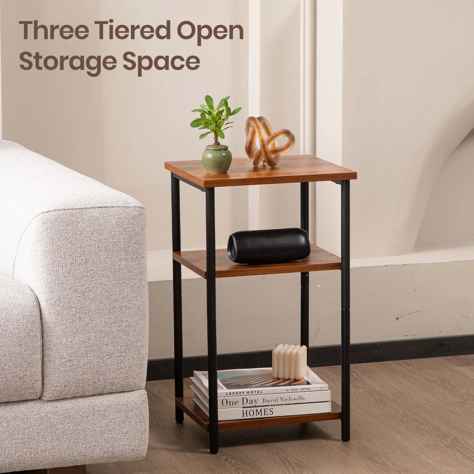 2/3-Tier End Table Side Tables with Adjustable Feet Small Nightstand Steel Frame Space-Saving for Bedroom Living Room Office