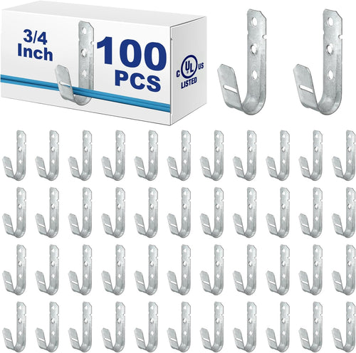 100 Pcs Heavy Duty J-Hook Cable Supports, Galvanized Steel Wall Hooks