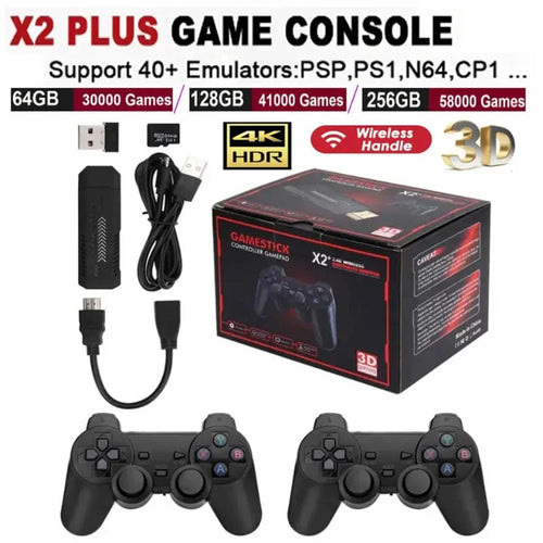 X2 plus Game Stick 4K HD 2.4G Retro Video Game Console Wireless Controller TV 50 Emulator for PS1/N64/DC 128G Games