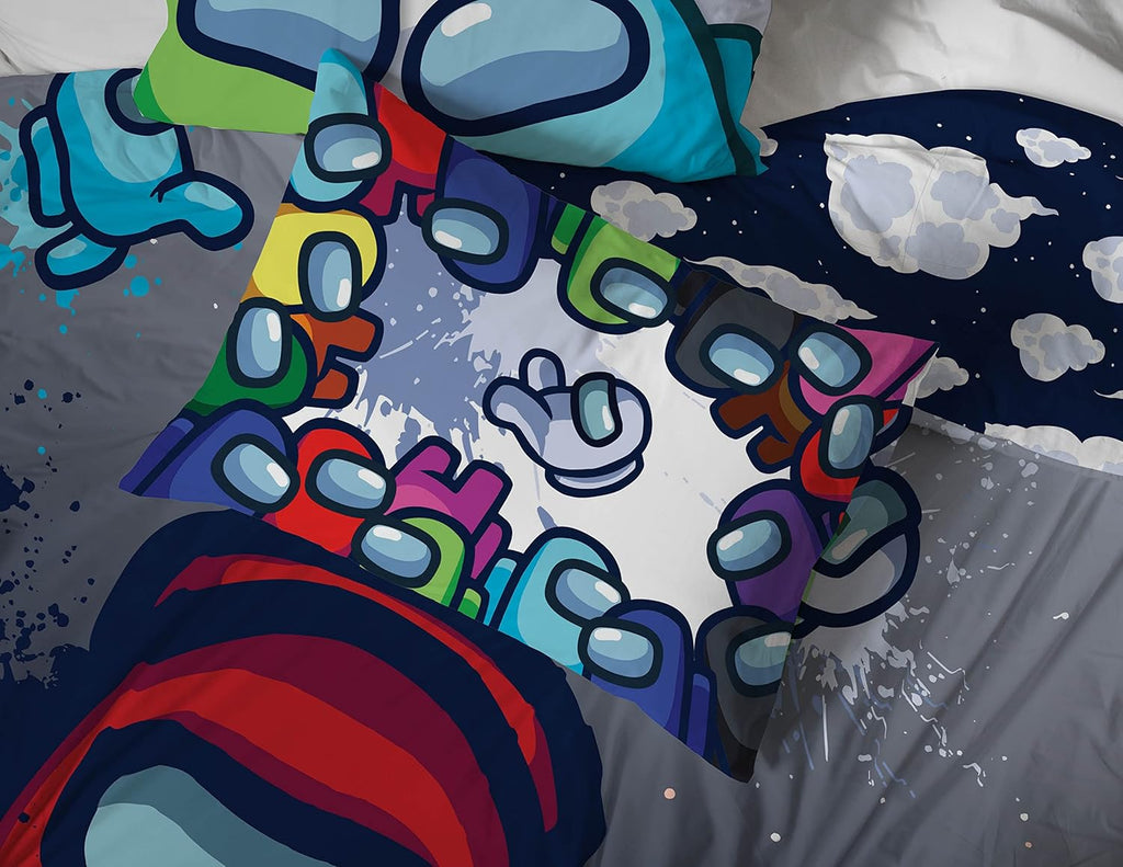 among Us Space Splatter 5 Piece Full Size Bed Set - Includes Comforter & Sheet Set - Super Soft Fade Resistant Microfiber (Official among Us Product)