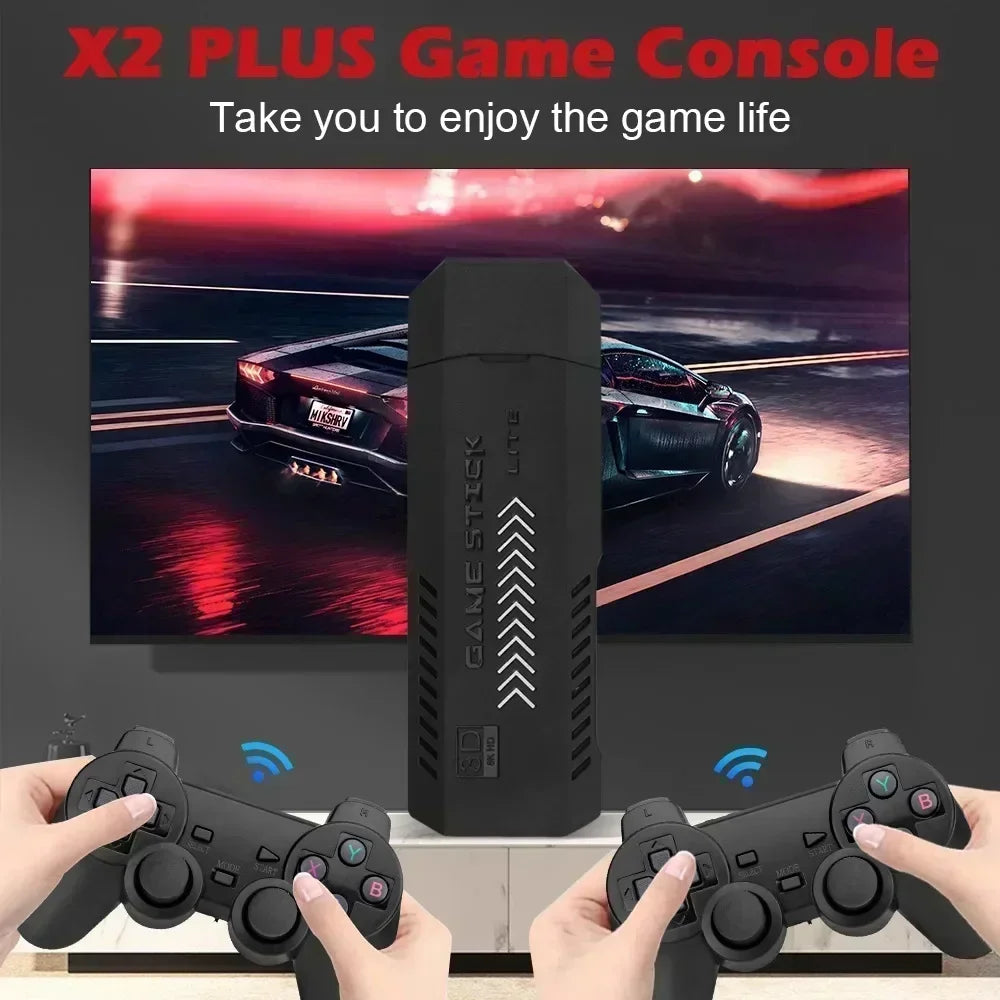 X2 plus Game Stick 4K HD 2.4G Retro Video Game Console Wireless Controller TV 50 Emulator for PS1/N64/DC 128G Games