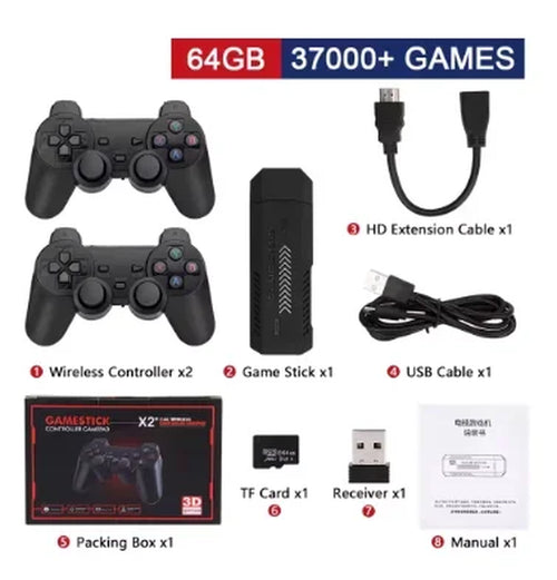 X2 plus Game Stick 4K HD 2.4G Retro Video Game Console Wireless Controller TV 50 Emulator for PS1/N64/DC 128G Games
