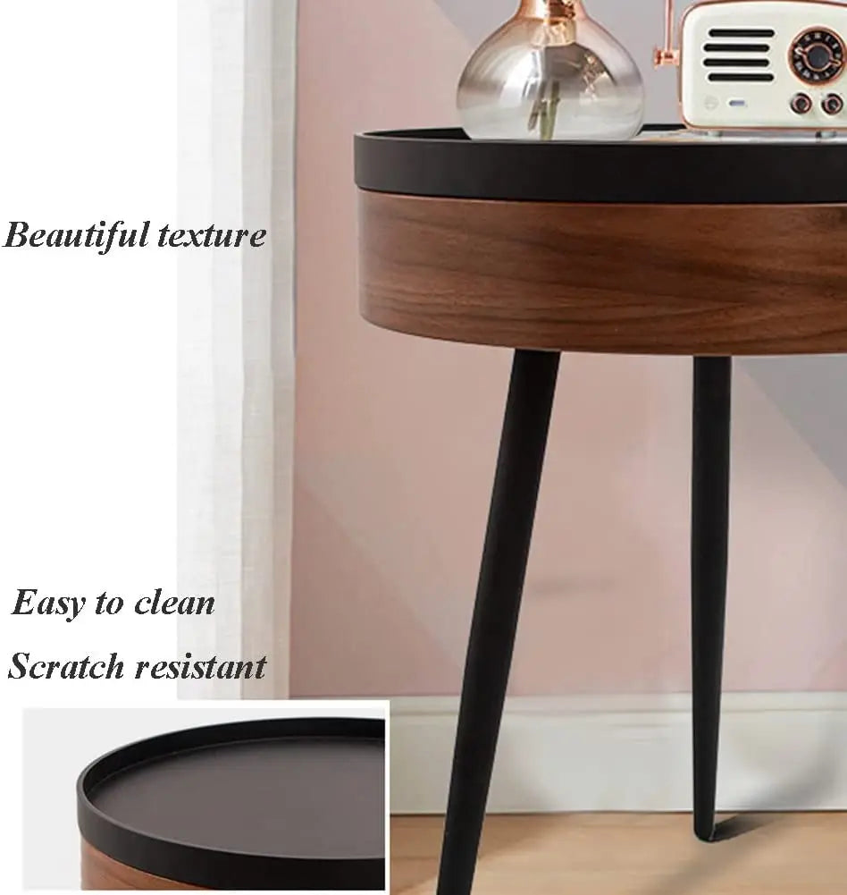 Formwell STK18 Bed Side Table Small Coffee Table with Storage Barrel, Surrounding Edge Top with Metal Legs, Large Storage Space