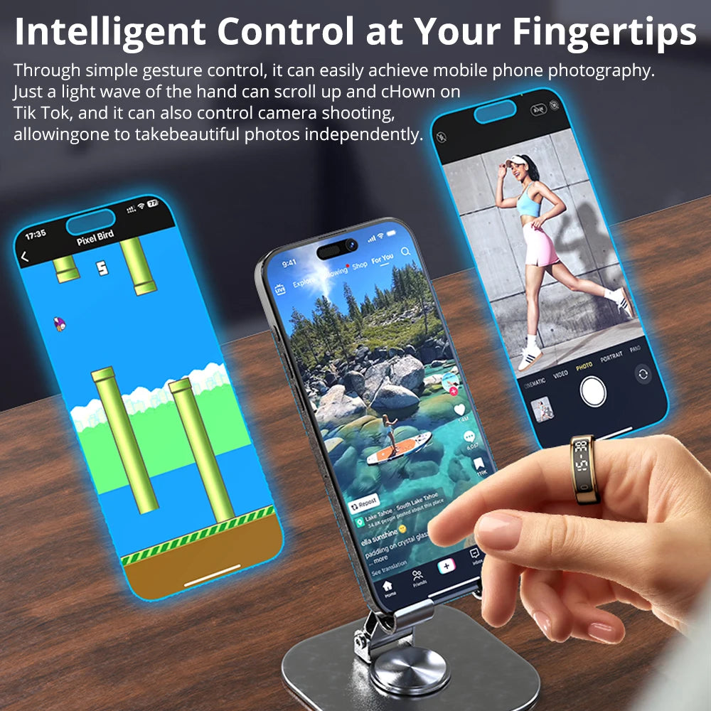 2025  R12 Smart Ring with Display Screen and Touch, Wireless Charging, Health Manager, 5 ATM Waterproof for Men Women
