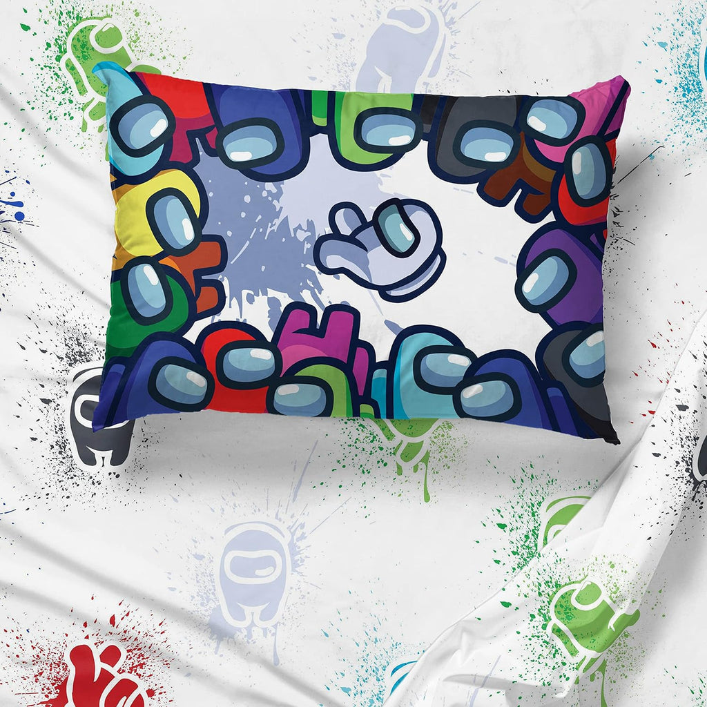 among Us Space Splatter 5 Piece Full Size Bed Set - Includes Comforter & Sheet Set - Super Soft Fade Resistant Microfiber (Official among Us Product)