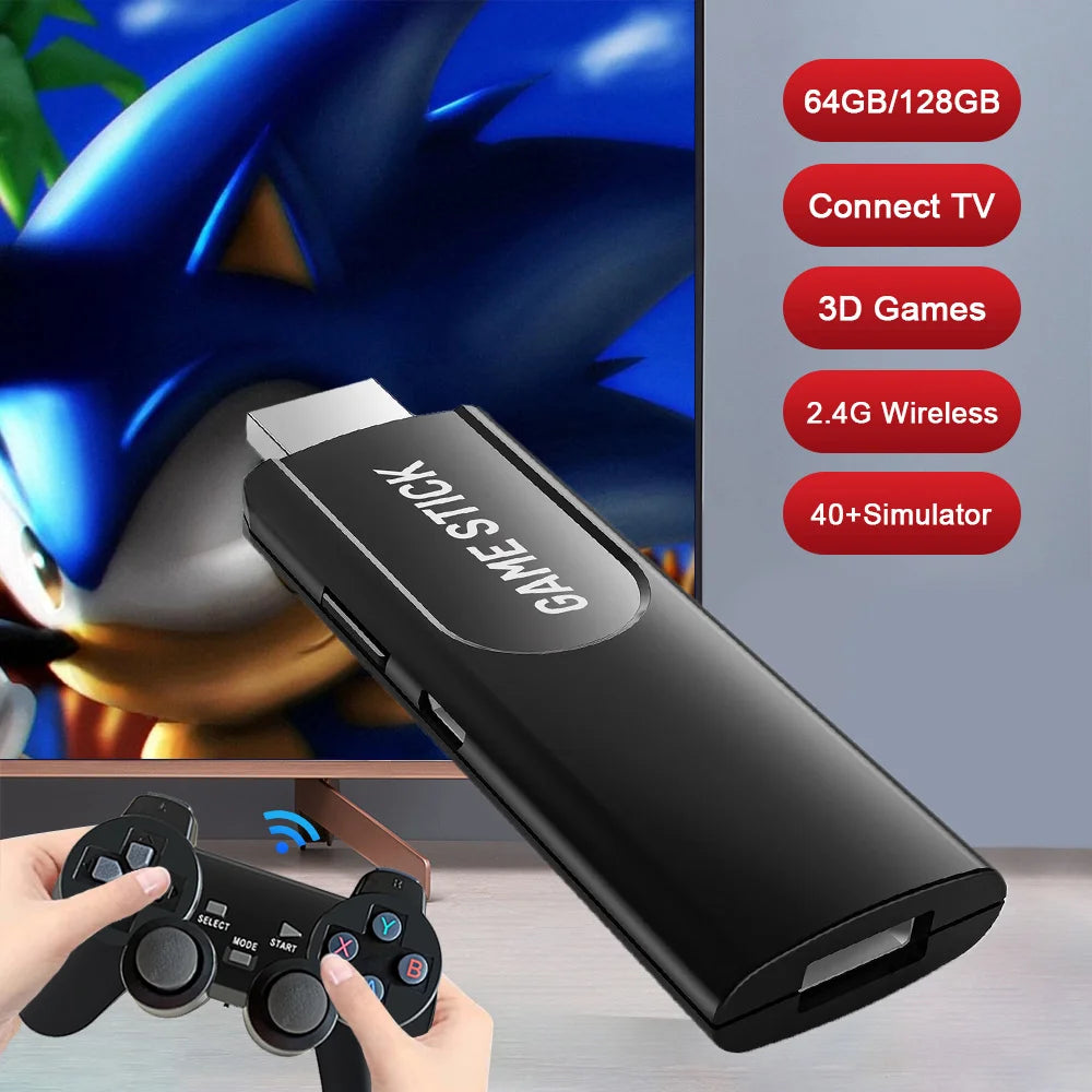 K8 2.4G Wireless Controllers External Retro Game Stick. 64G, Black