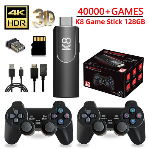 K8 Game Stick 64G 4K HD Video Game Console 40+Simulators Dual Wireless 2.4G Controller Retro Console 10000 Games for Kids Gift