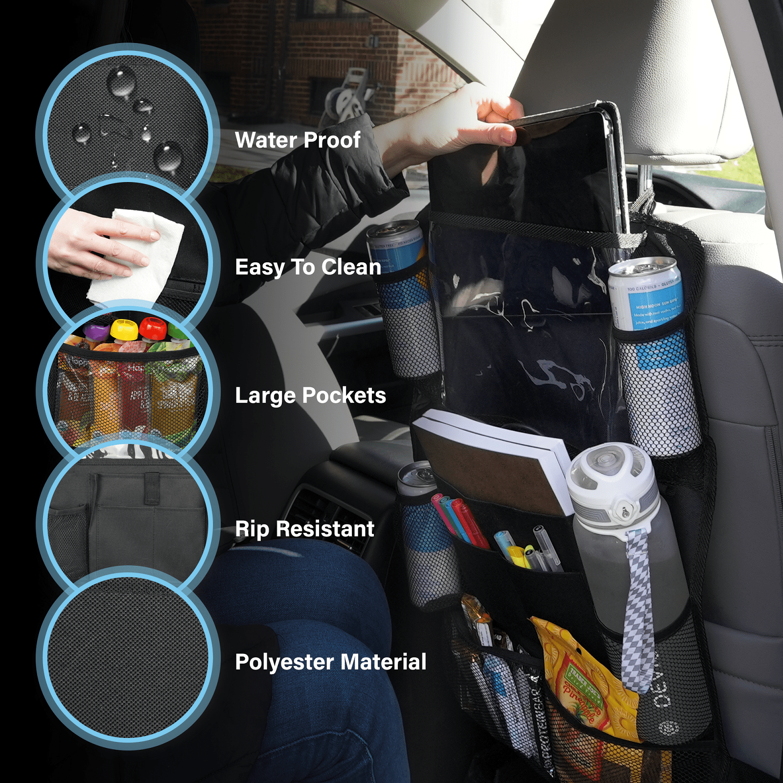 2X  Car Back Seat Organizer 9 Pocket Auto Storage Kick Mat Ipad Holder