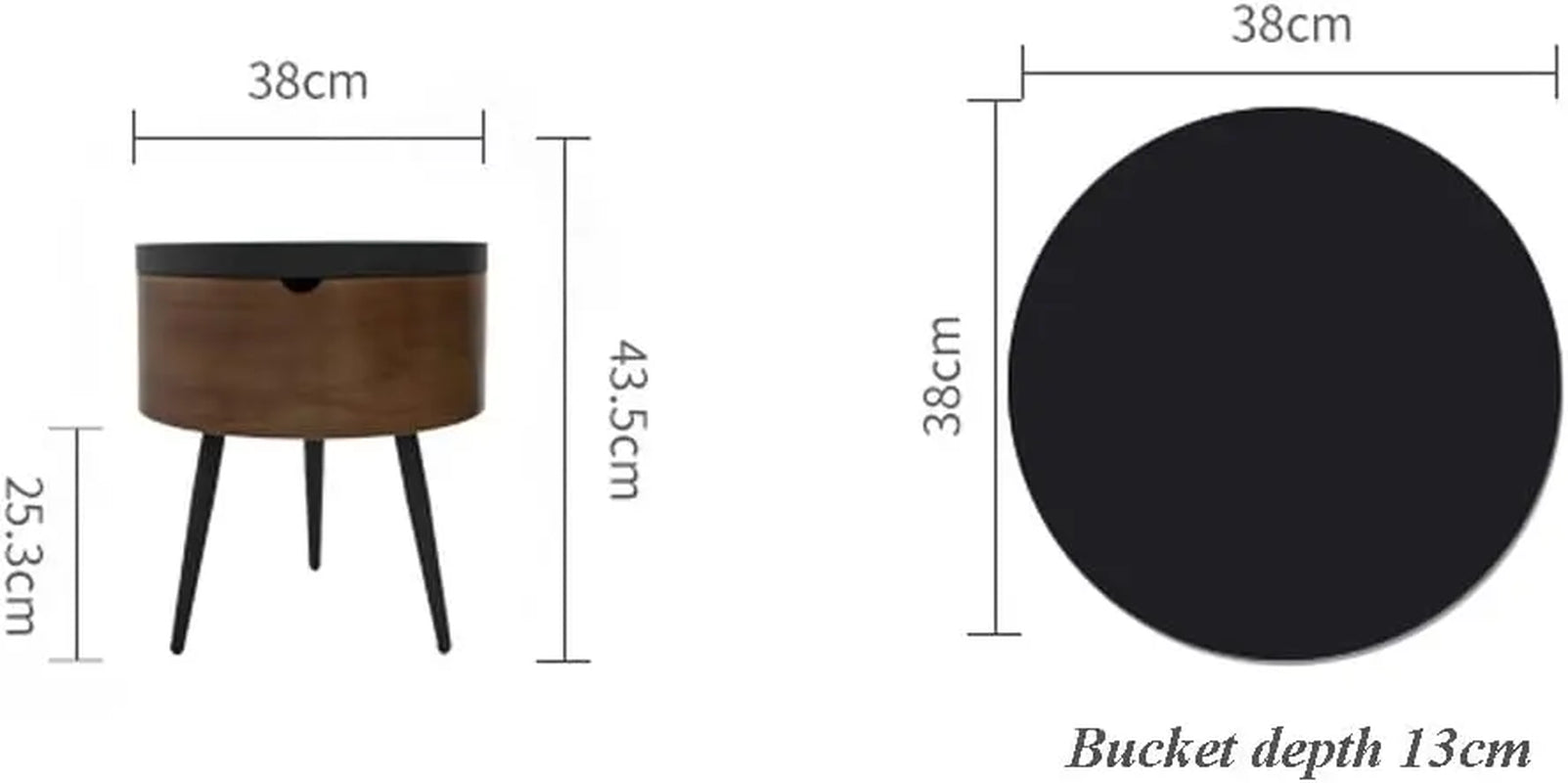 Formwell STK18 Bed Side Table Small Coffee Table with Storage Barrel, Surrounding Edge Top with Metal Legs, Large Storage Space