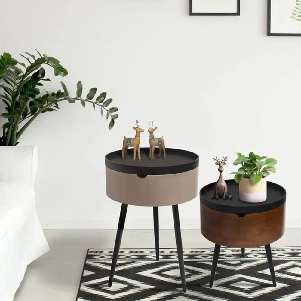 Formwell STK18 Bed Side Table Small Coffee Table with Storage Barrel, Surrounding Edge Top with Metal Legs, Large Storage Space