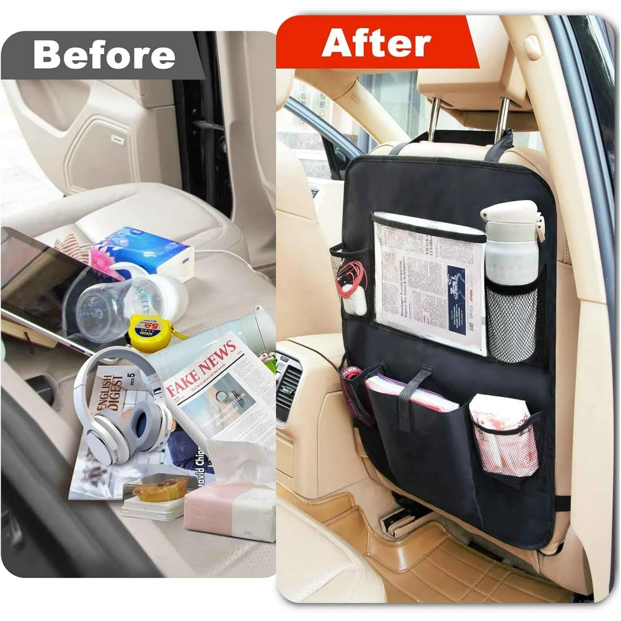 Backseat Car Organizer, Kick Mats Back Seat Protector with Touch Screen Tablet Holder, Back Seat Organizer for Kids, Travel Accessories with 9 Storage Pockets 2 Pack (Black)
