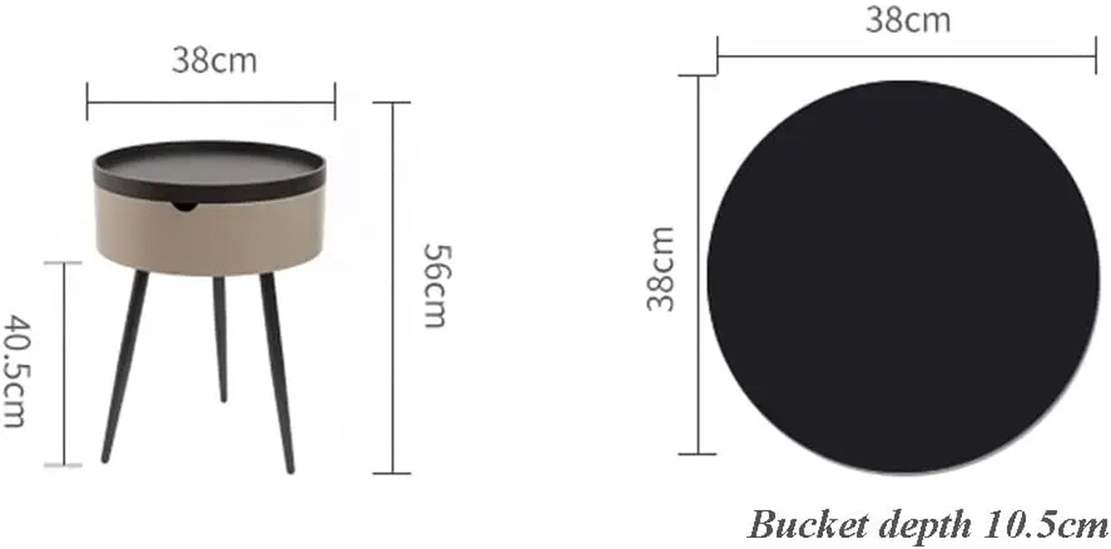 Formwell STK18 Bed Side Table Small Coffee Table with Storage Barrel, Surrounding Edge Top with Metal Legs, Large Storage Space