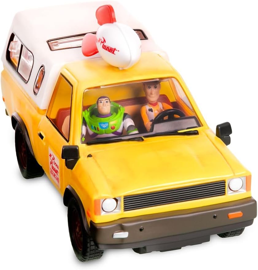 Official Pizza Planet Truck with Lights & Sounds - Toy Story Action Figures Set Includes Woody & Buzz Lightyear, Movable Parts, Light up Features & Vehicle Sounds