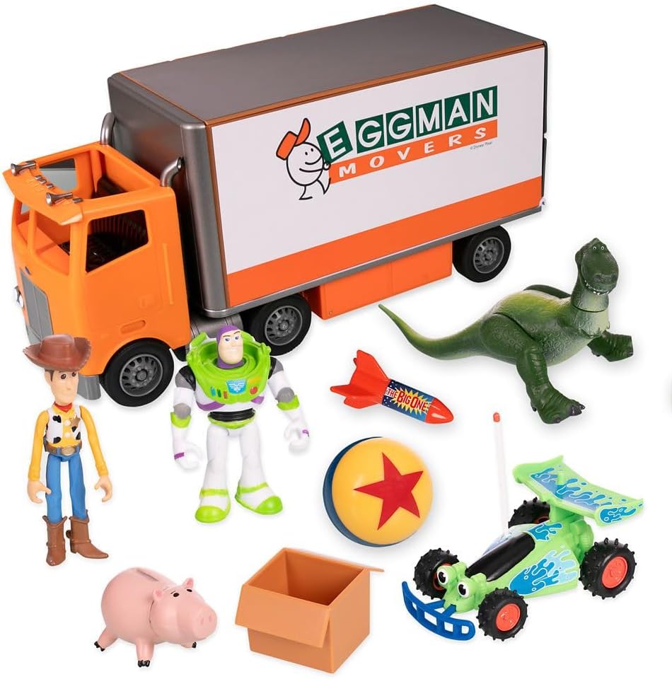 Official Toy Story Moving Truck Vehicle Play Set - Eggman Movers Truck with Trailer, Andy'S Room, Woody, Buzz Lightyear, Rex, RC, & Hamm plus Accessories