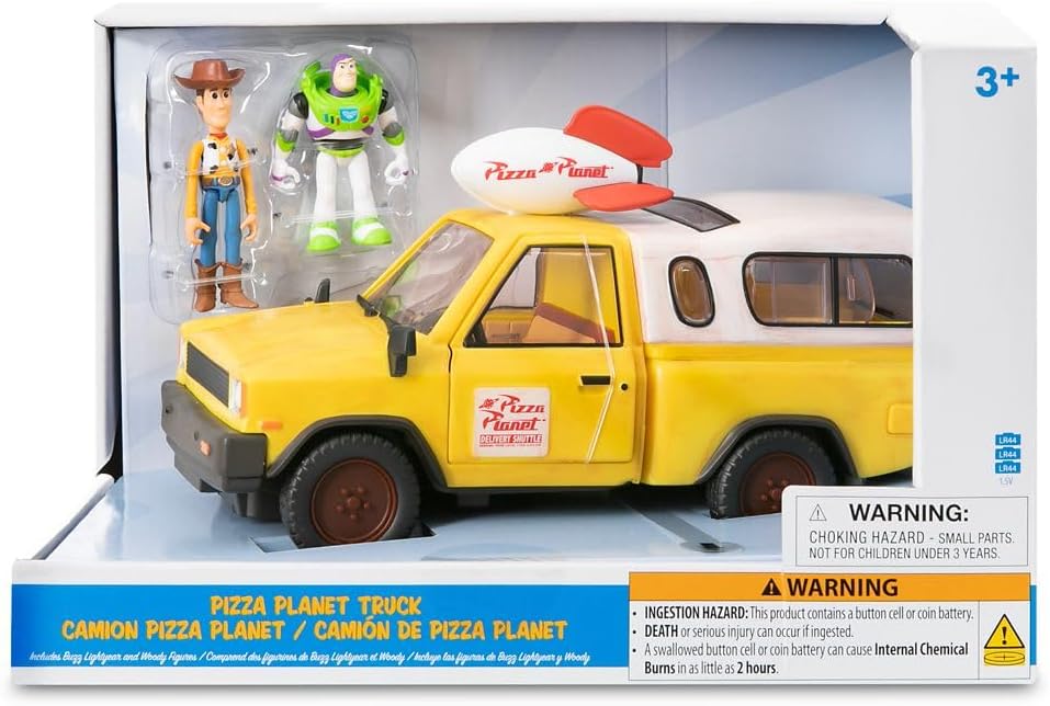 Official Pizza Planet Truck with Lights & Sounds - Toy Story Action Figures Set Includes Woody & Buzz Lightyear, Movable Parts, Light up Features & Vehicle Sounds