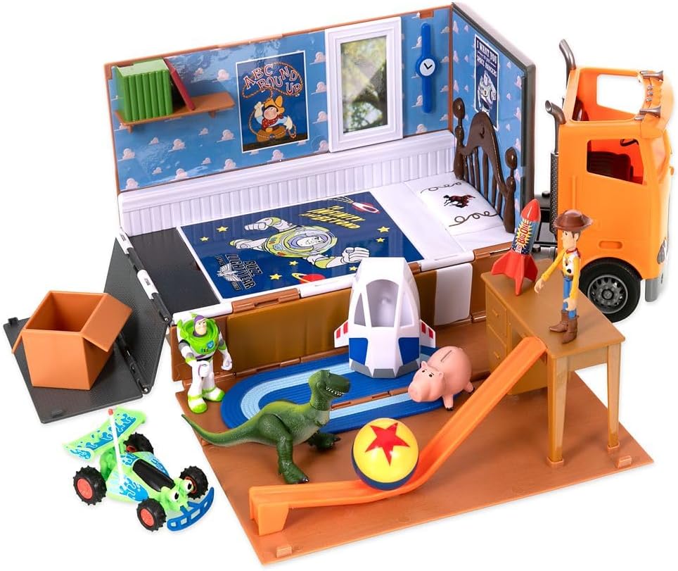 Official Toy Story Moving Truck Vehicle Play Set - Eggman Movers Truck with Trailer, Andy'S Room, Woody, Buzz Lightyear, Rex, RC, & Hamm plus Accessories