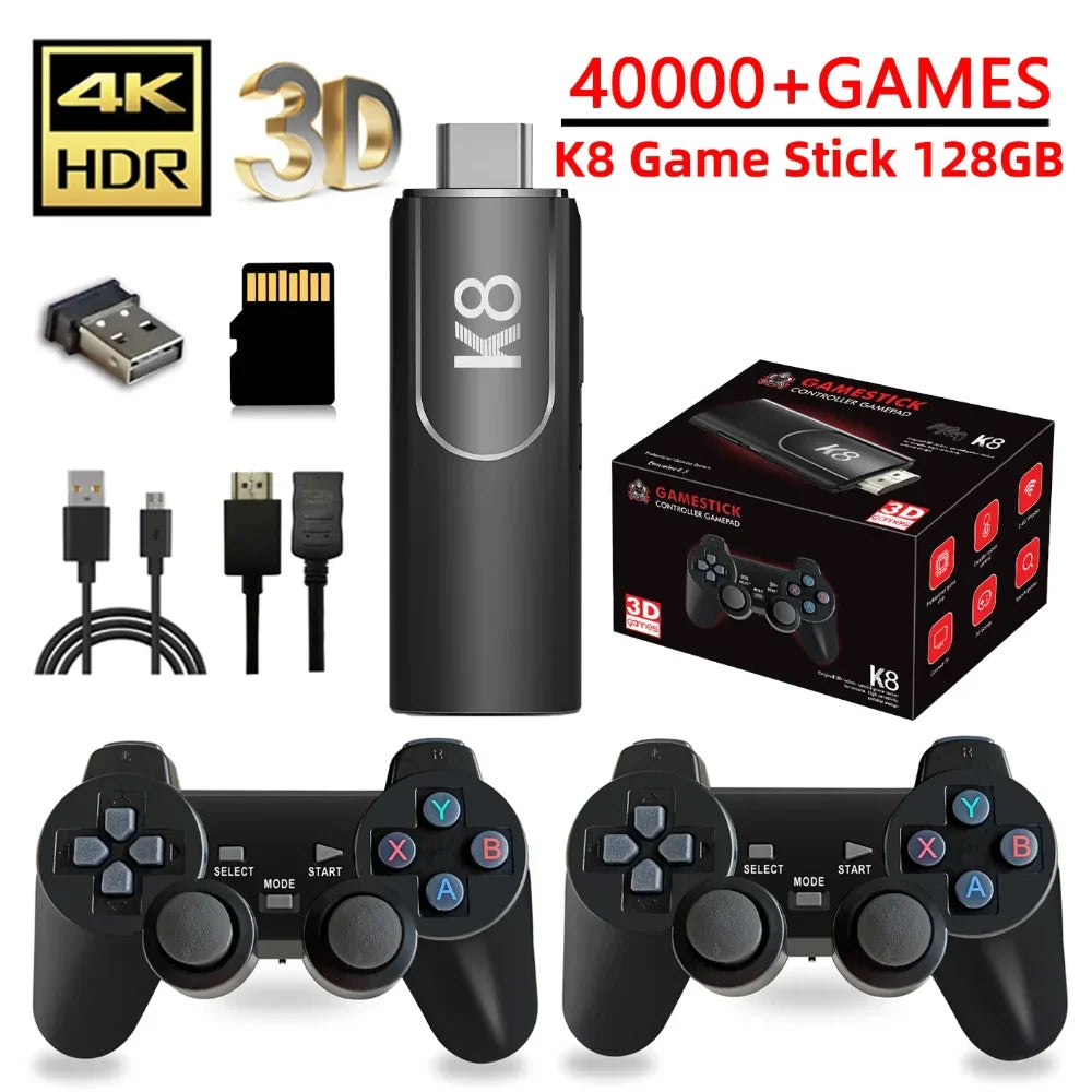 K8 Game Stick 4K HD Retro Video Game Console 64G 40000+ Games 40+Simulators Dual Wireless 2.4G Controller Console for Kids Gift