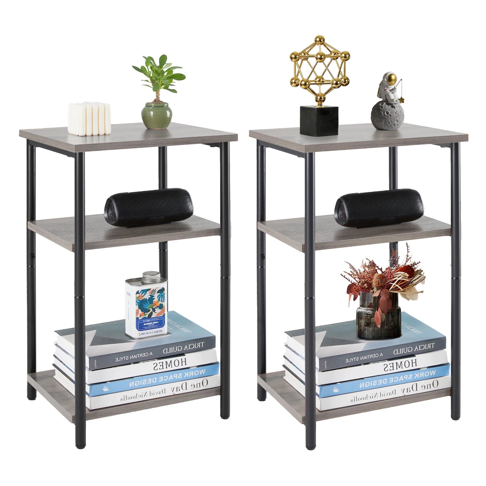 2/3-Tier End Table Side Tables with Adjustable Feet Small Nightstand Steel Frame Space-Saving for Bedroom Living Room Office