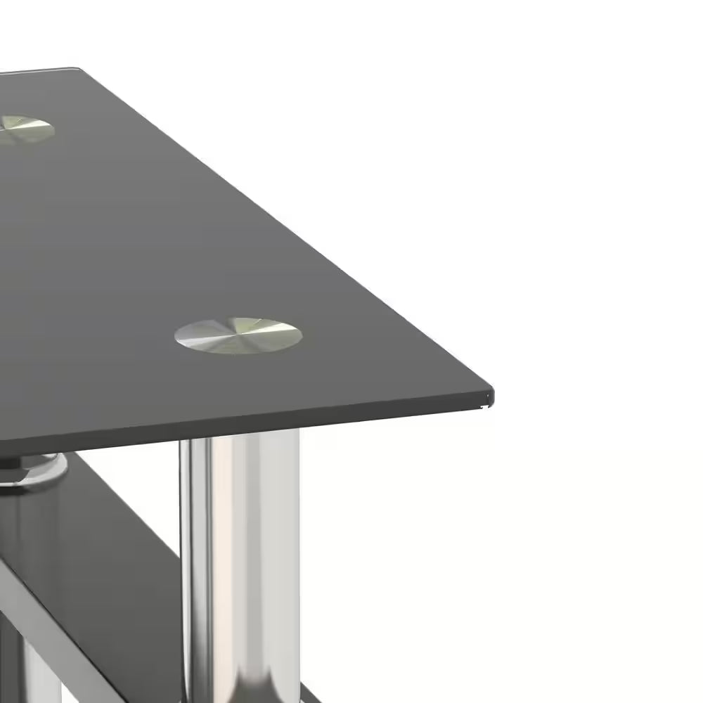 2-Piece Black Modern Tempered Glass Tea Table End Table with Black Legs for Living Room