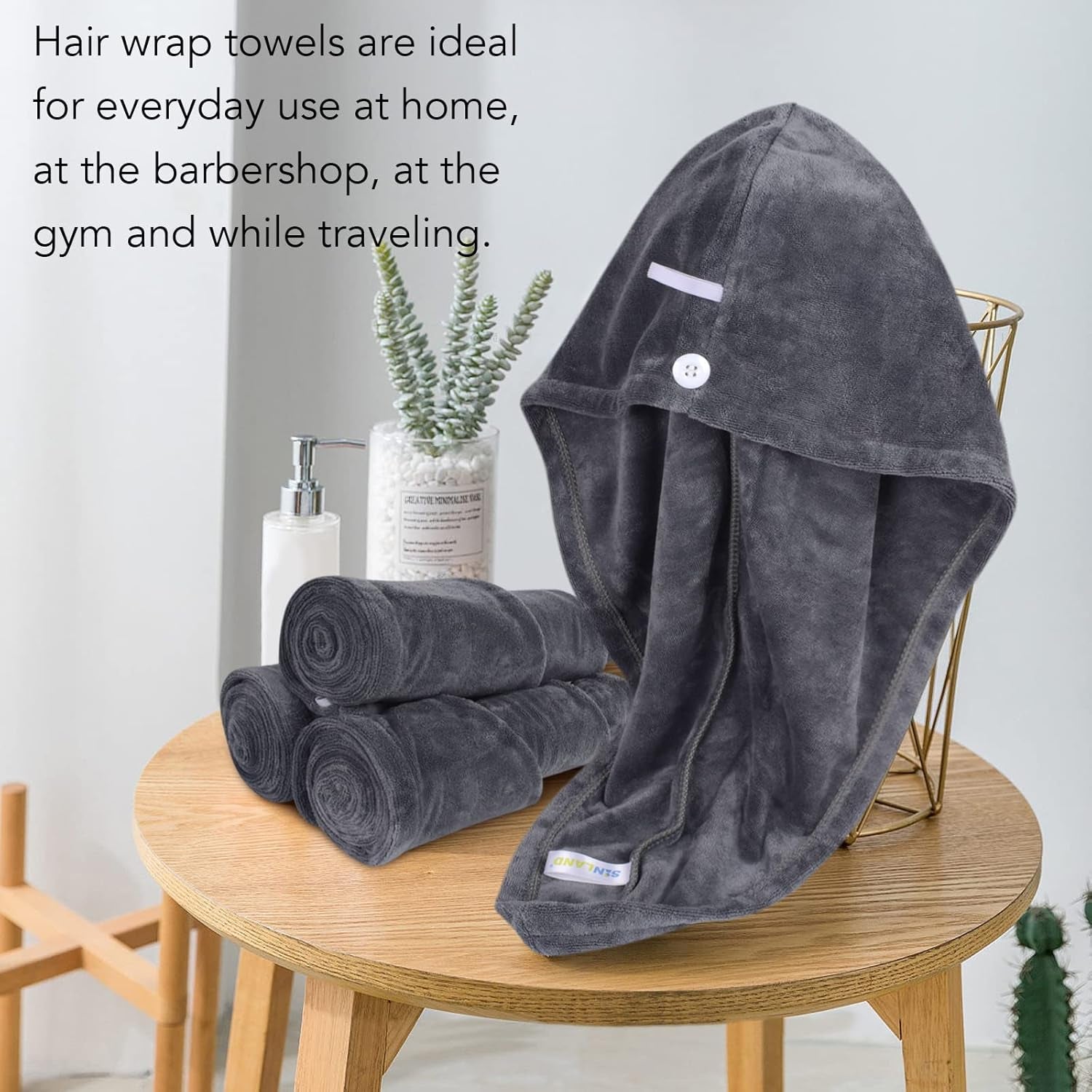 Microfiber Hair Drying Cap Hair Towel Turban Twist for Women Fast Drying Towels Head Turban Absorbent Soft Lightweight 3 Pack Grey