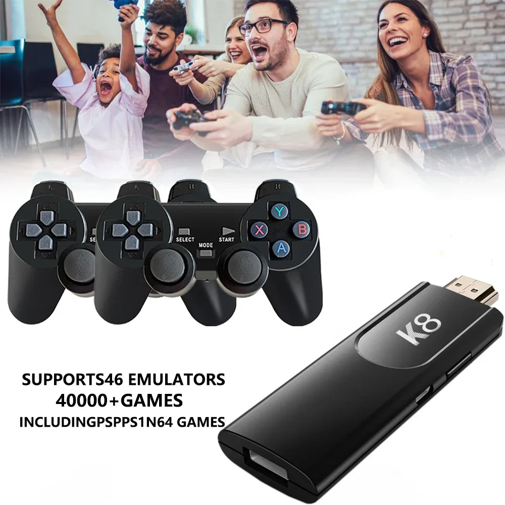 K8 Game Stick 64G 4K HD Video Game Console 40+Simulators Dual Wireless 2.4G Controller Retro Console 10000 Games for Kids Gift