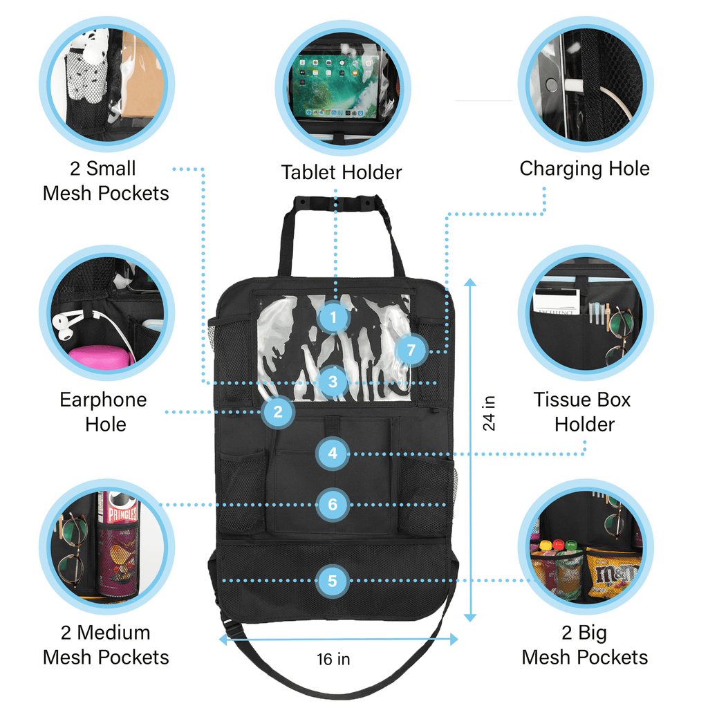 2X  Car Back Seat Organizer 9 Pocket Auto Storage Kick Mat Ipad Holder