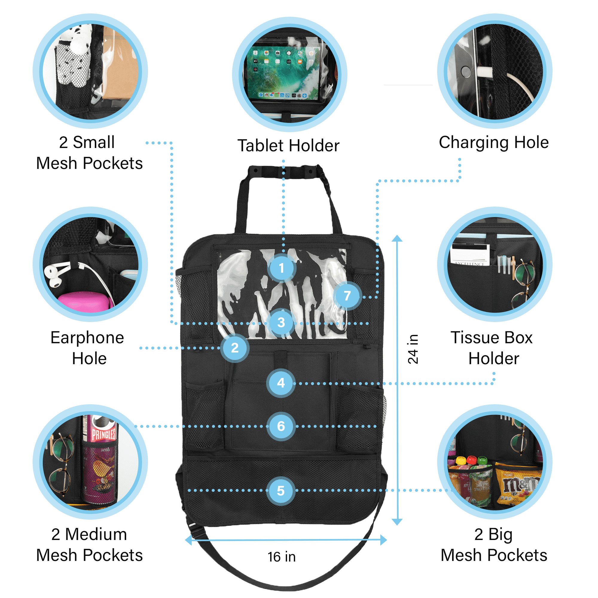2X  Car Back Seat Organizer 9 Pocket Auto Storage Kick Mat Ipad Holder