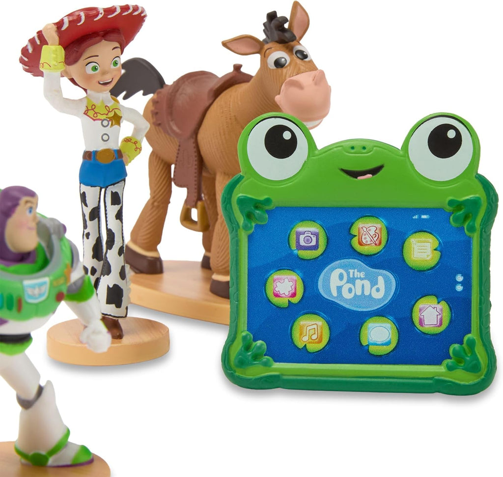 Official Toy Story 5 Figure Set –7 Fully Sculpted Disney Figures Including Woody, Buzz, Forky, Lilypad, Bullseye, Jessie & Tech Trio in Double-Tiered Box with Scenic Backgrounds