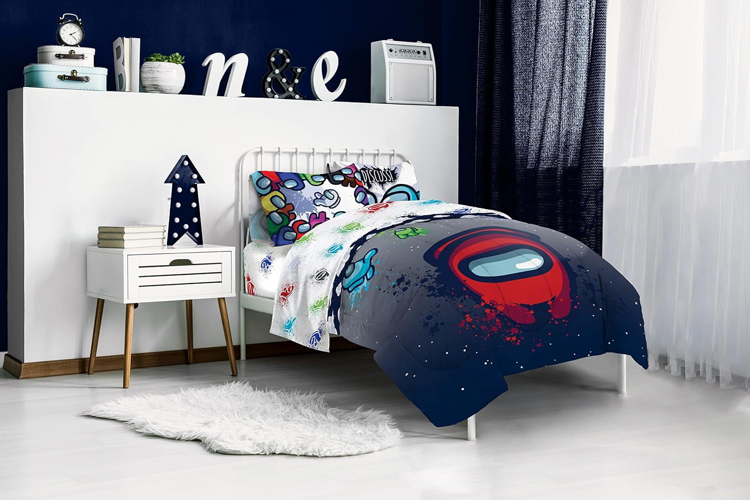 among Us Space Splatter 5 Piece Full Size Bed Set - Includes Comforter & Sheet Set - Super Soft Fade Resistant Microfiber (Official among Us Product)