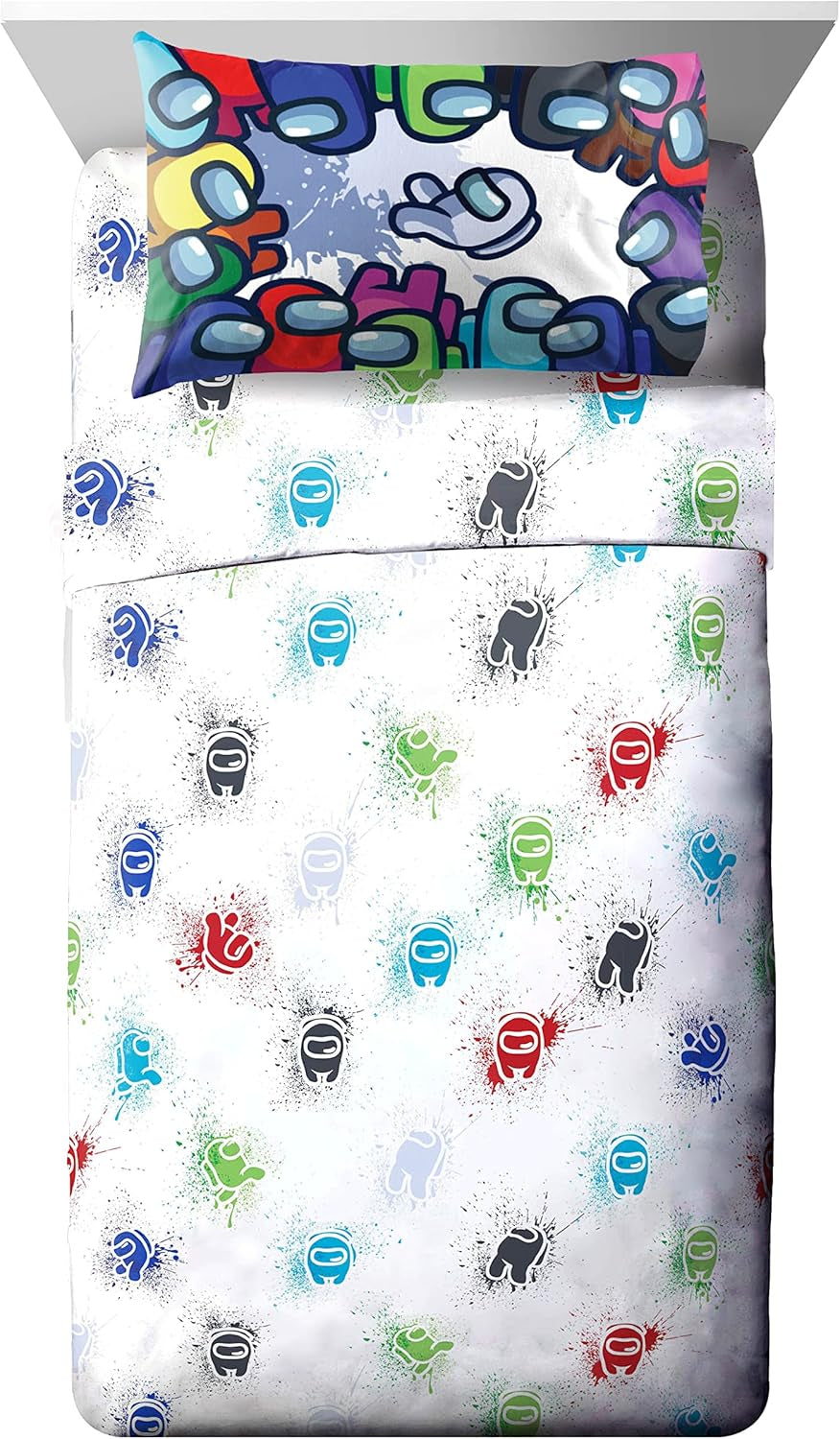 among Us Space Splatter 5 Piece Full Size Bed Set - Includes Comforter & Sheet Set - Super Soft Fade Resistant Microfiber (Official among Us Product)