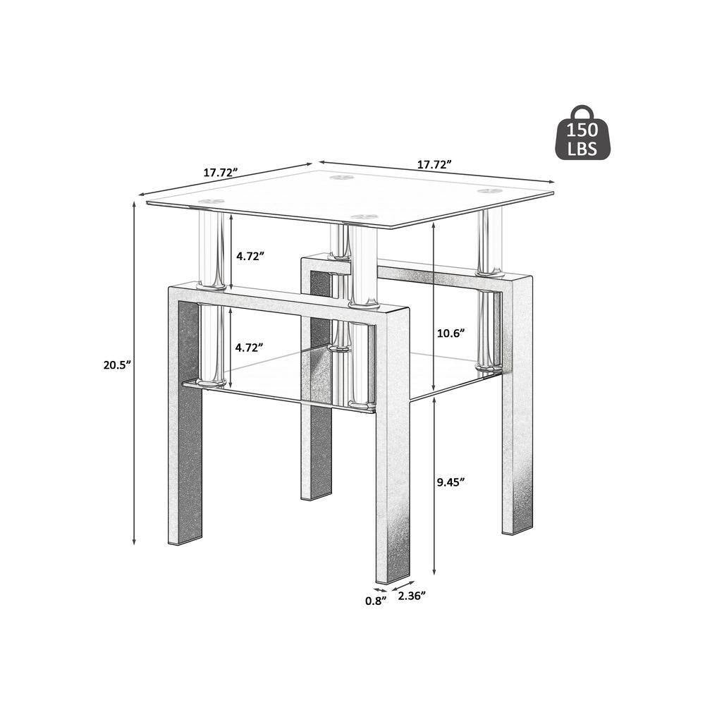 2-Piece Black Modern Tempered Glass Tea Table End Table with Black Legs for Living Room
