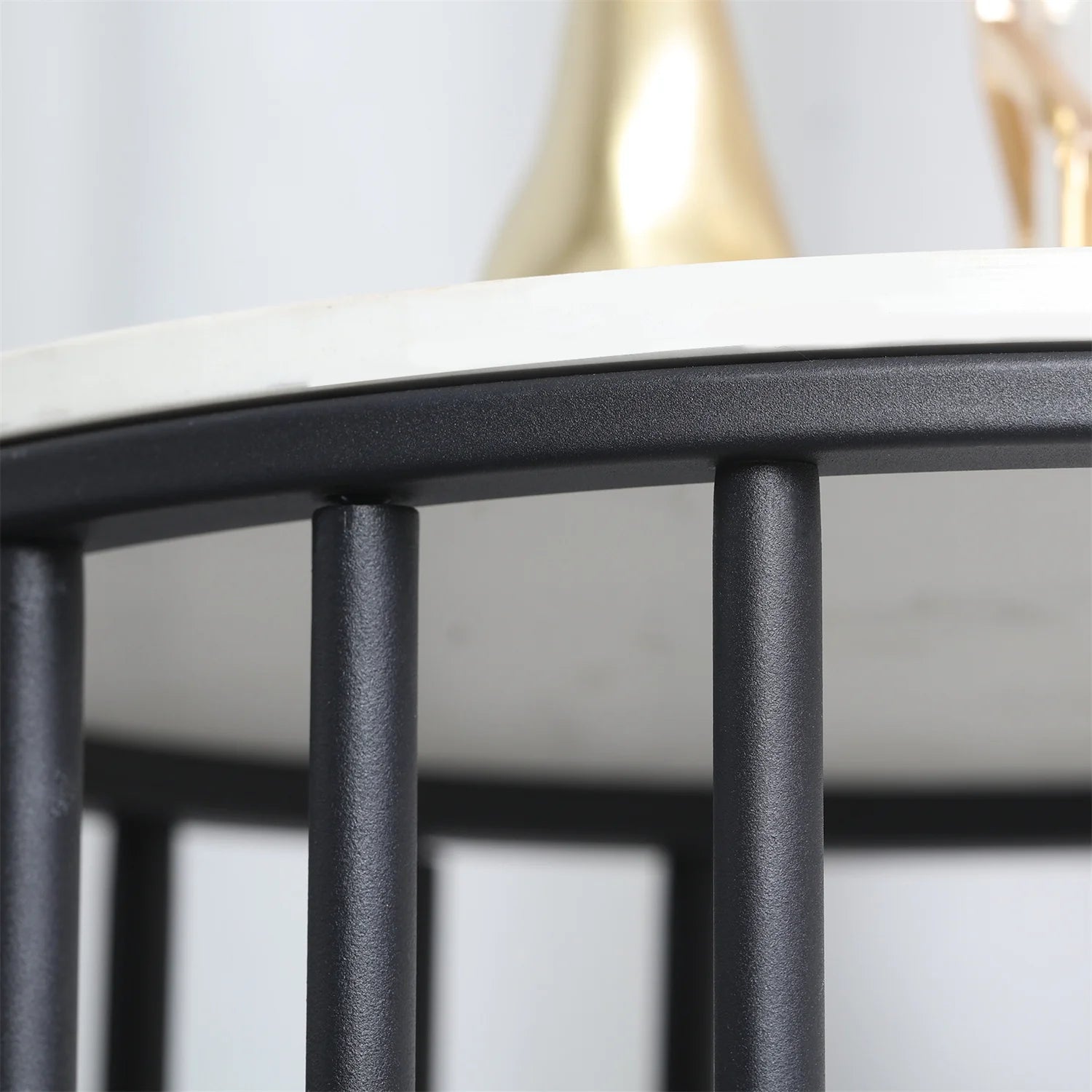 2 Tier Sintered Stone End Table round White Sofa Side Tablesmall Coffee Table with Black Frame - Modern Bedside Nightstand