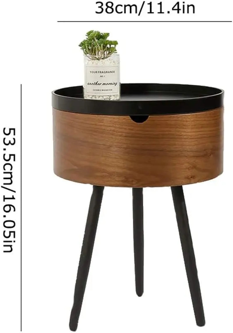 Formwell STK18 Bed Side Table Small Coffee Table with Storage Barrel, Surrounding Edge Top with Metal Legs, Large Storage Space