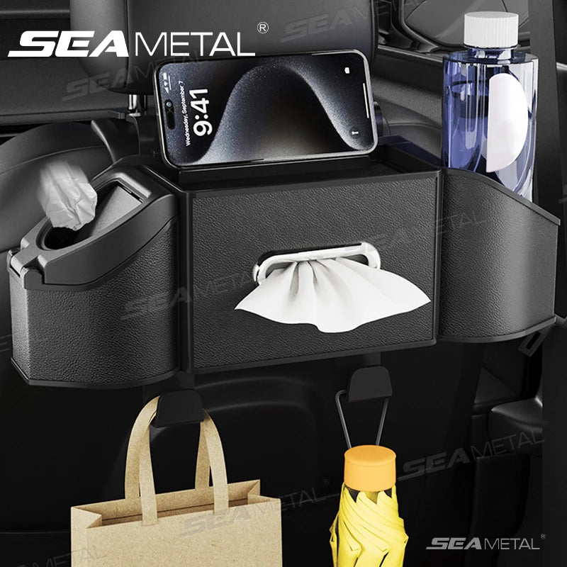 Car Back Seat Organizer Multifunctional Car Storage Box Universal Cup Holder/Trash Bin/Tissue Holder/Phone Mount/Hooks