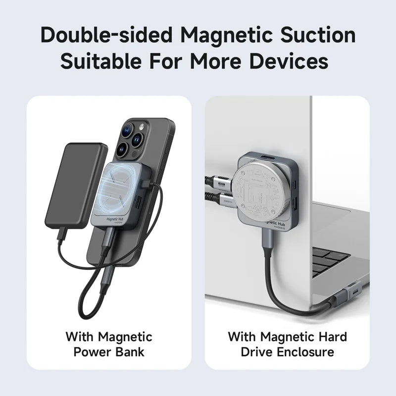 Magnetic USB C Hub Type-C Multiport Adapter Docking Station 4K HDMI 100W PD for Macbook Iphone 17/16 Pro Thunderbolt 4