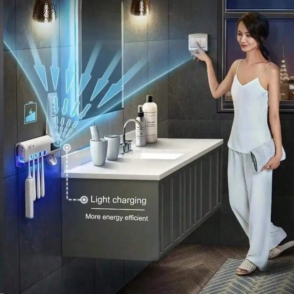 2026 Wall-Mounted Smart Toothbrush Sanitizer,Uv-Free, Solar Powered Cleaner with Automatic Toothpaste Dispenser Rechargeable