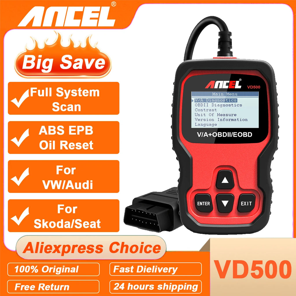 VD500 OBD2 Scanner Full System Scan ABS Oil EPB Reset OBD 2 Diagnostic Automotive Scanner Tool Car Diagnostic Tool for VW