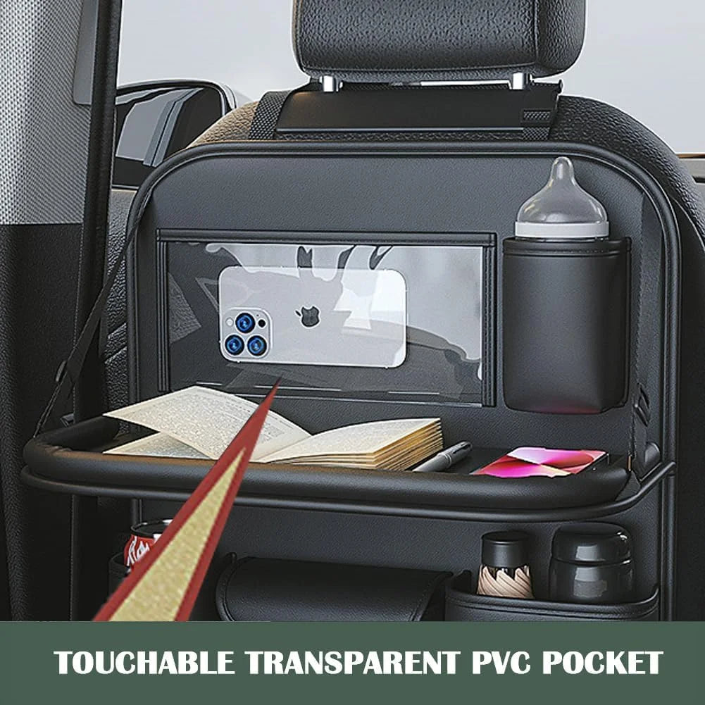 Car Seat Back Storage Bag 6-Pocket with Foldable Table Seat Back Protectors Waterproof Anti-Kick Pad for Car Essentials
