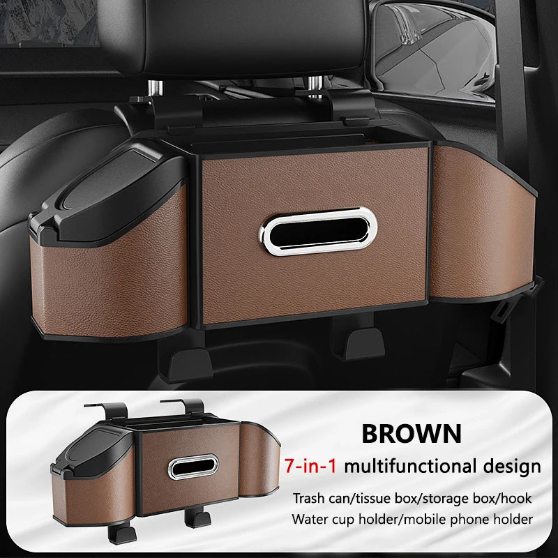 Car Back Seat Organizer Multifunctional Car Storage Box Universal Cup Holder/Trash Bin/Tissue Holder/Phone Mount/Hooks
