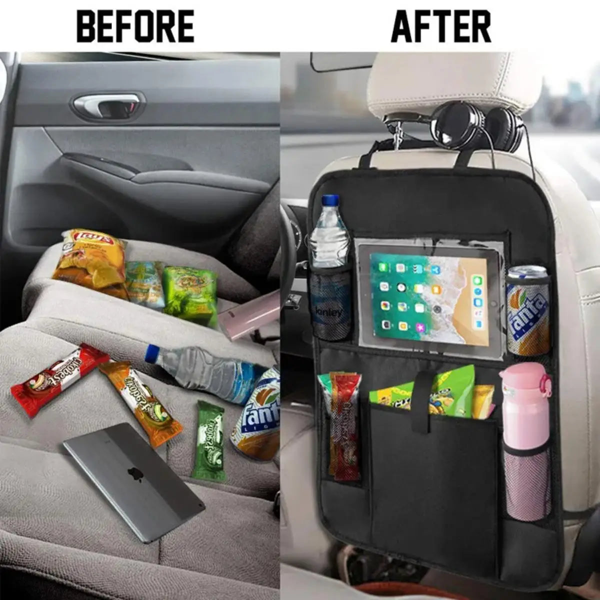 Car Backseat Organizer, Kick Mat Seat Protector with Touch Screen Tablet Holder, Auto Organizer for Kids Back Travel Accessories