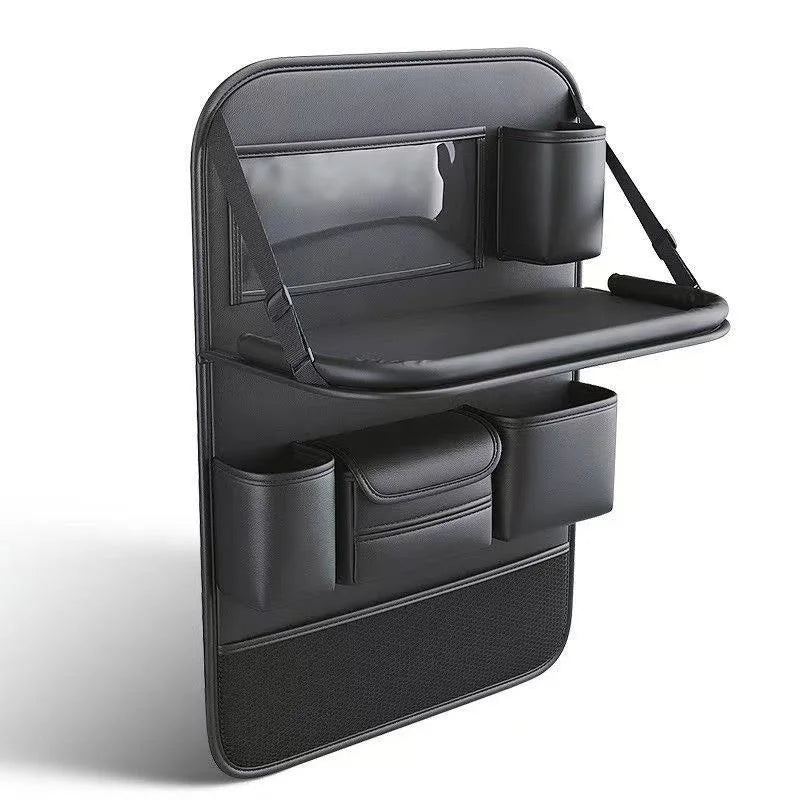 Car Seat Back Storage Bag 6-Pocket with Foldable Table Seat Back Protectors Waterproof Anti-Kick Pad for Car Essentials