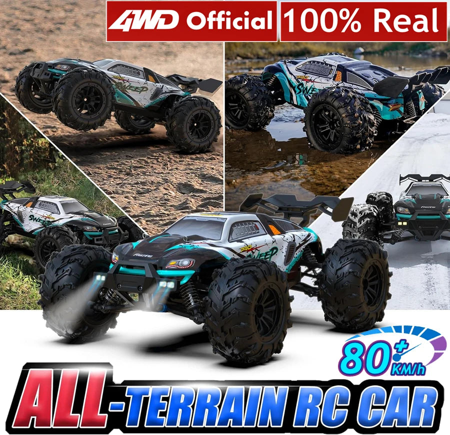 1:16 80Km/H Brushless RC Drift Car with LED Lights  Electric High Speed Racing Remote Control Monster Truck for Kids Adults