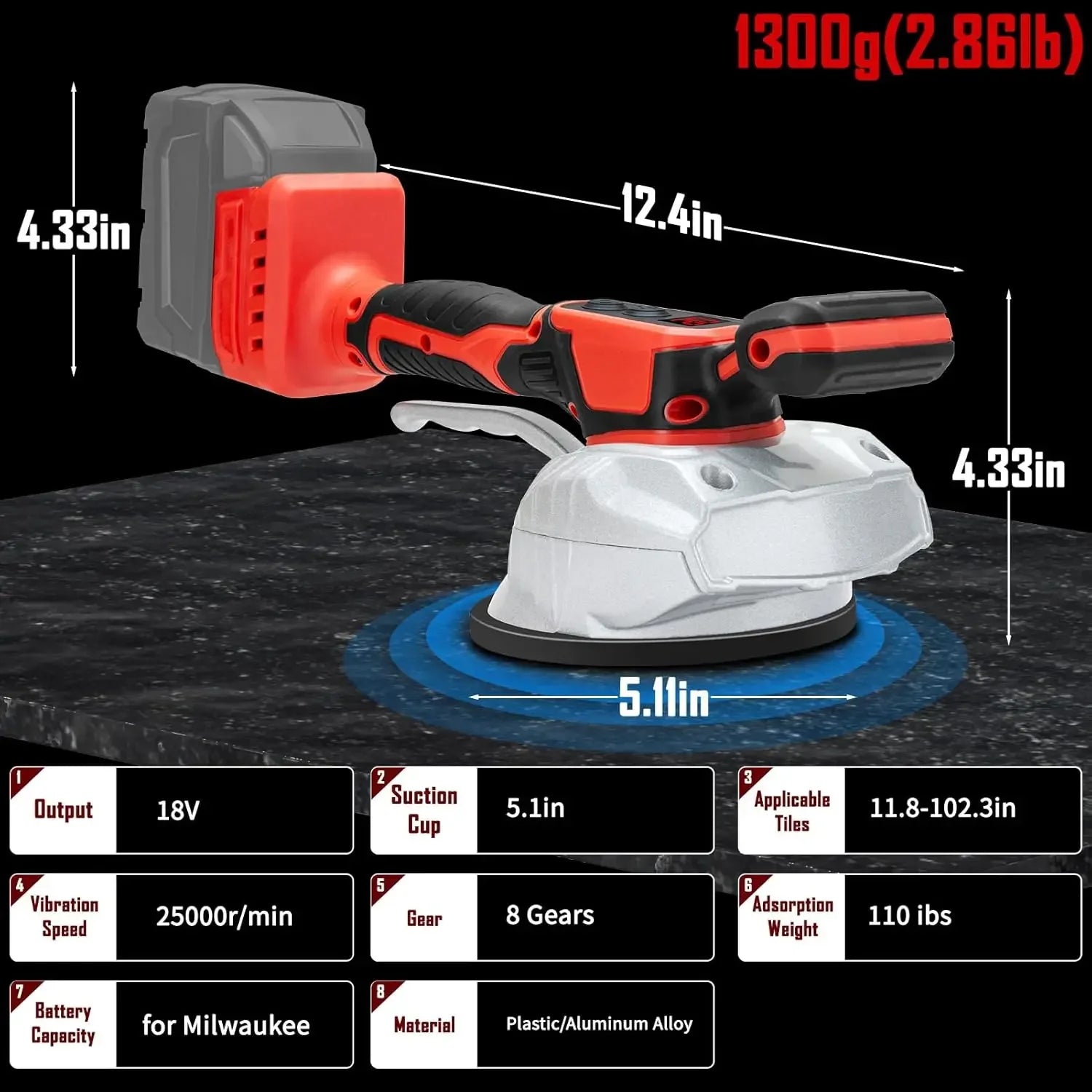 8 Speed Tile Vibration Leveling Machine Cordless Tile Installation Tool for Floor Tile Wall for Milwaukee 18V Battery Pin