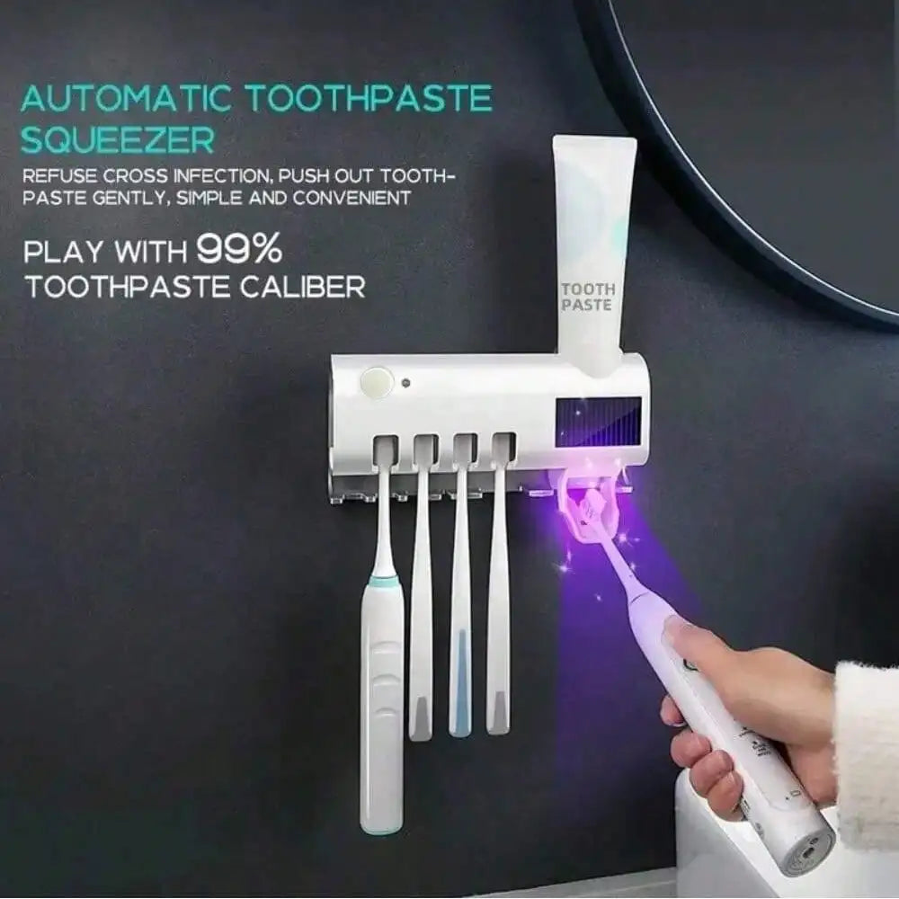 2026 Wall-Mounted Smart Toothbrush Sanitizer,Uv-Free, Solar Powered Cleaner with Automatic Toothpaste Dispenser Rechargeable