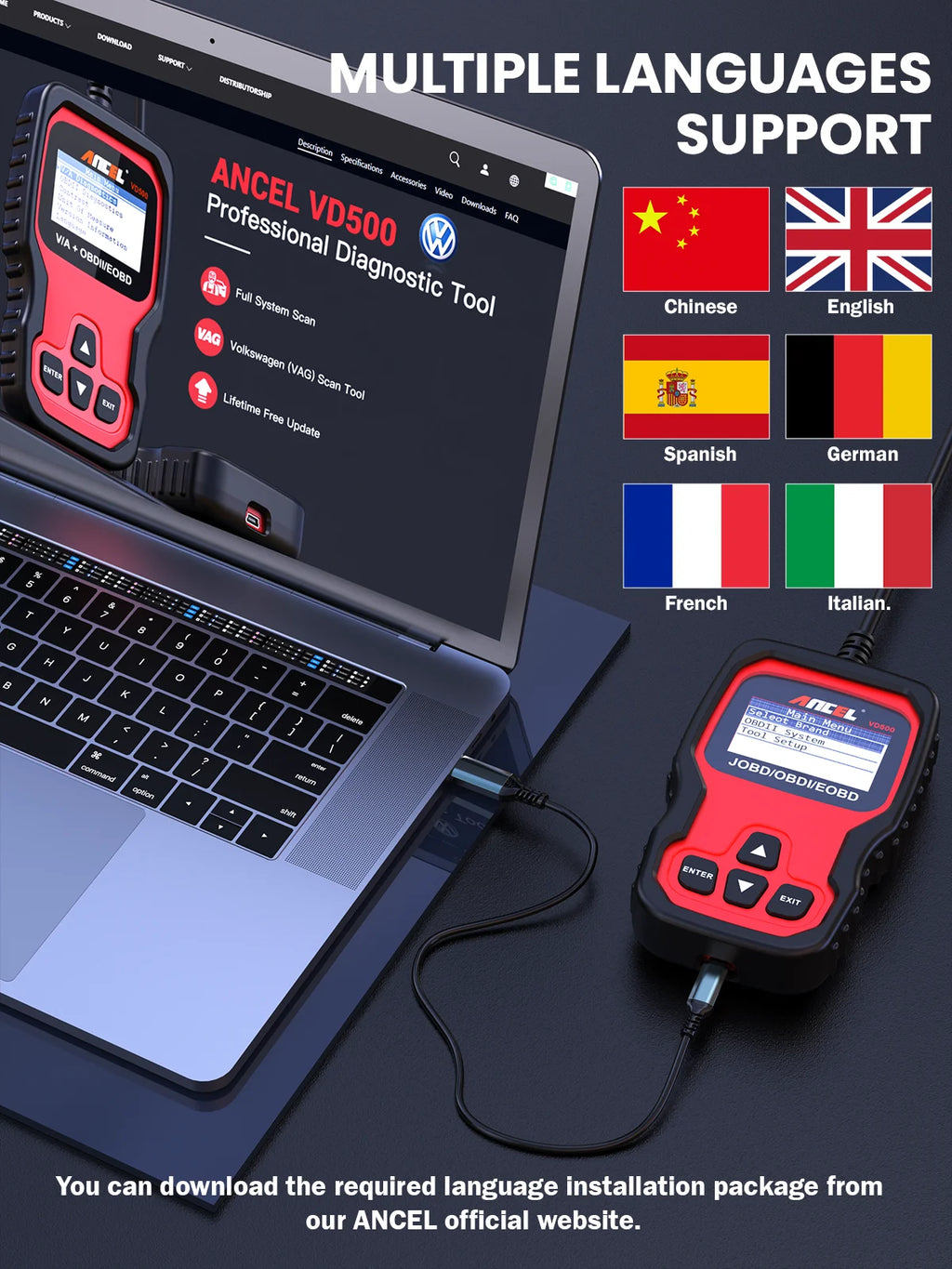 VD500 OBD2 Scanner Full System Scan ABS Oil EPB Reset OBD 2 Diagnostic Automotive Scanner Tool Car Diagnostic Tool for VW