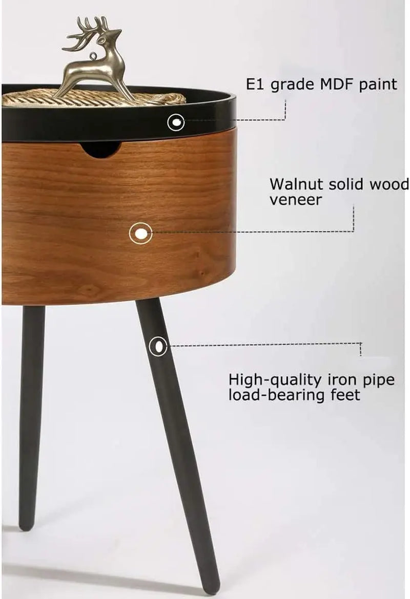 Formwell STK18 Bed Side Table Small Coffee Table with Storage Barrel, Surrounding Edge Top with Metal Legs, Large Storage Space