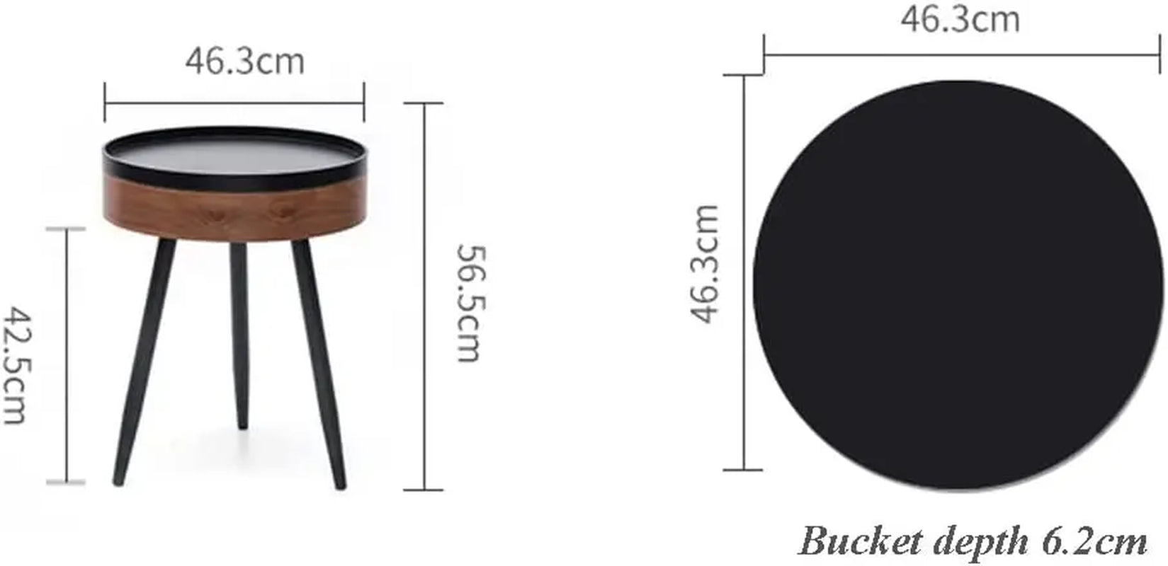 Formwell STK18 Bed Side Table Small Coffee Table with Storage Barrel, Surrounding Edge Top with Metal Legs, Large Storage Space