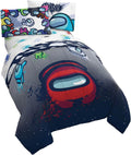among Us Space Splatter 5 Piece Full Size Bed Set - Includes Comforter & Sheet Set - Super Soft Fade Resistant Microfiber (Official among Us Product)